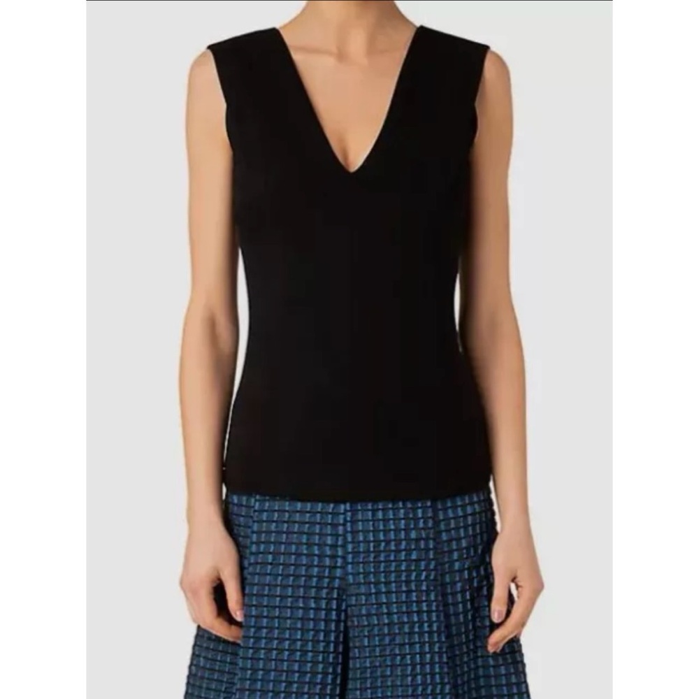 Akris Punto Black Structured V-Neck Jersey Top Minimal Career Italian Fabric